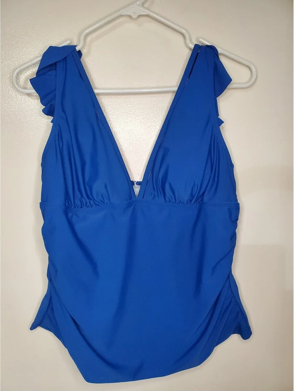 CUPSHE Womens XL Royal Blue Ruffle Strap Tankini Swim Top NWT